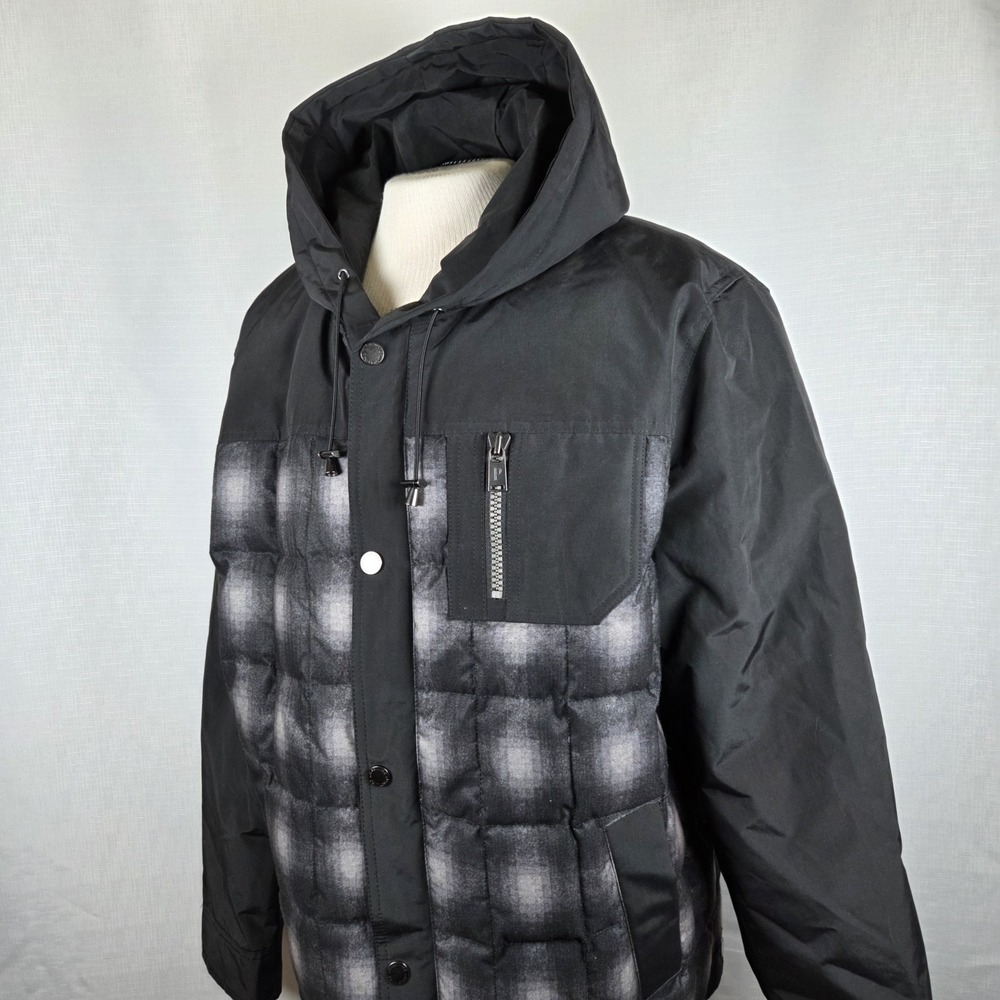 Pendleton Down Hooded Jacket Insulated Black & White Plaid Men's XL Gorpcore